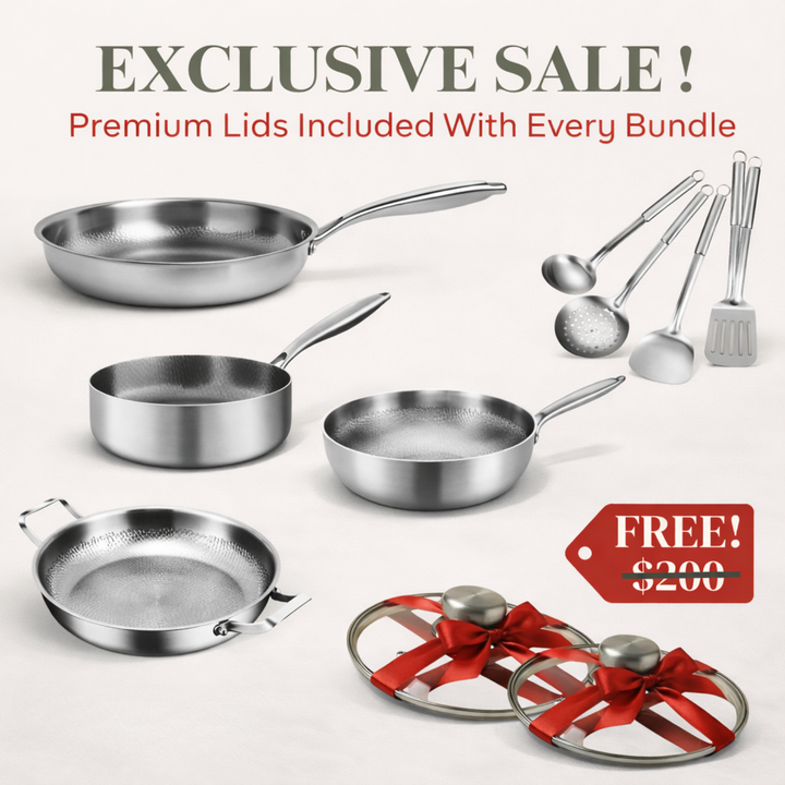 Pure Titanium 4 Pans + Utensils Set + FREE LIDS