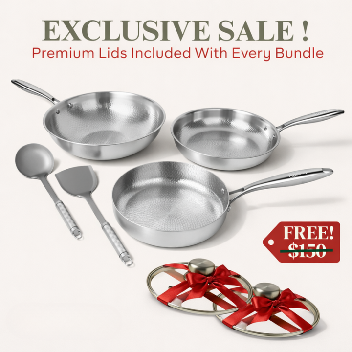 Pure Titanium Hammered Cookware Set Pro + FREE LIDS