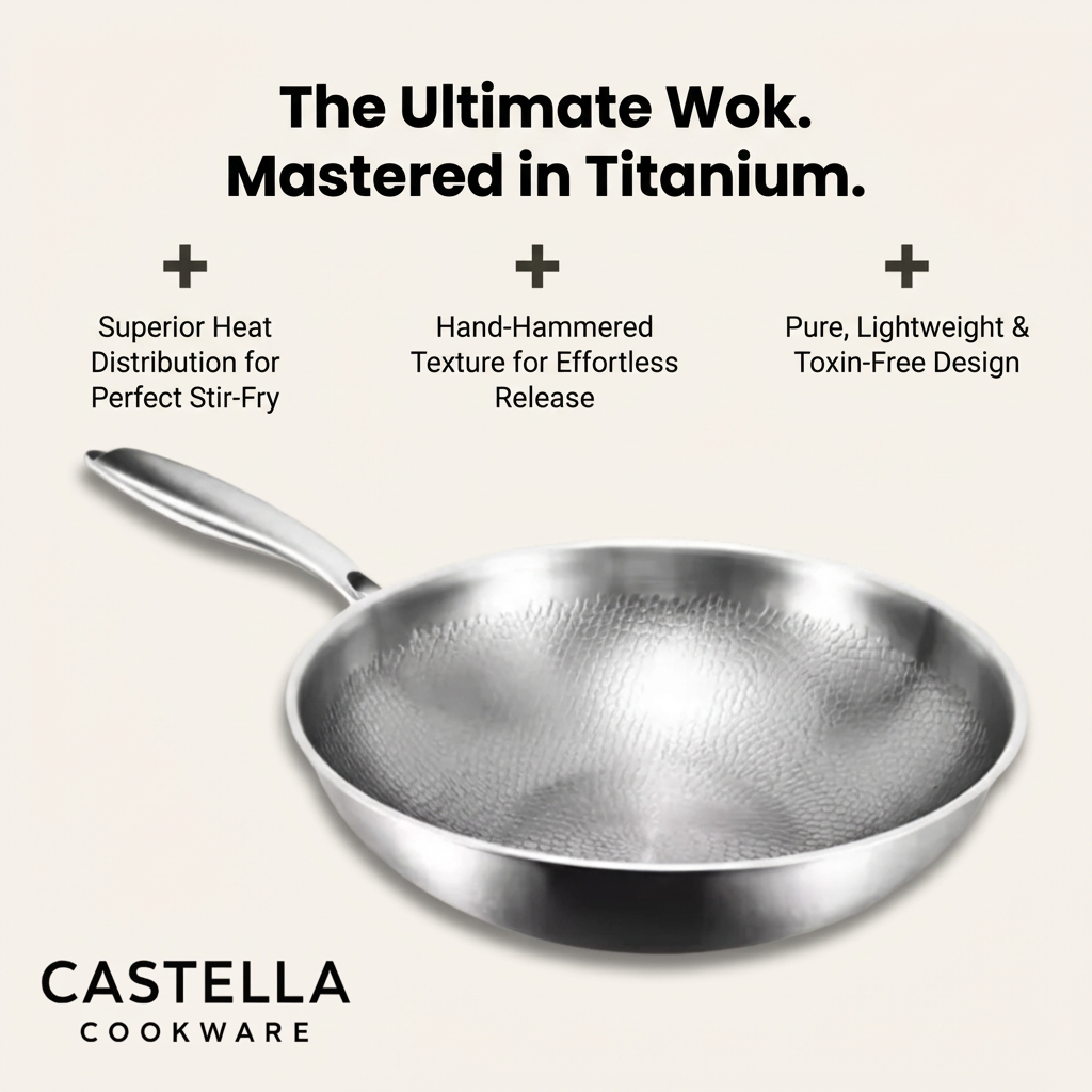 Titanium Wok Pan Flat Bottomed + FREE LID