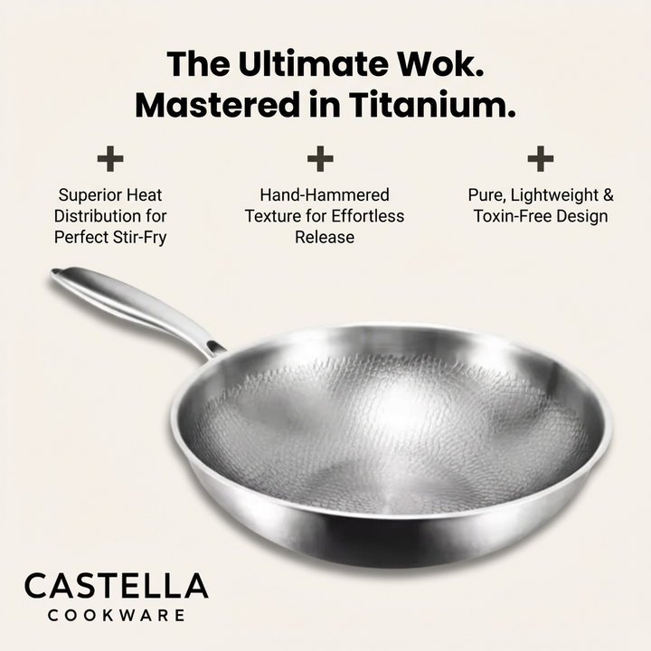 Titanium Wok Pan Flat Bottomed + FREE LID